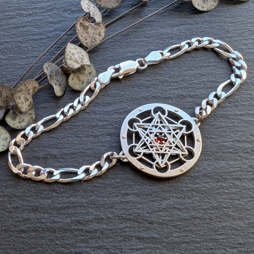 Handcut Metatron's Cube Bracelet - garnet