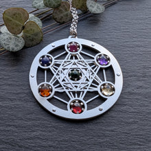Handcut Metatron's Cube Seven Gem Pendant - Medium