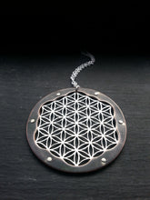 Handcut Flower of Life Pendant - triple layer with oxidised copper border