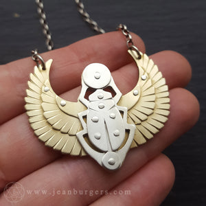 Handcut Egyptian Scarab Pendant - brass and silver