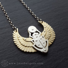 Handcut Egyptian Scarab Pendant - brass and silver