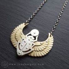 Handcut Egyptian Scarab Pendant - brass and silver