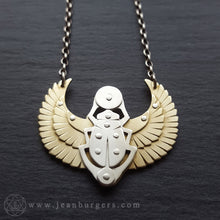 Handcut Egyptian Scarab Pendant - brass and silver