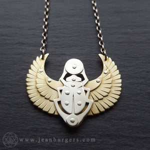 Handcut Egyptian Scarab Pendant - brass and silver