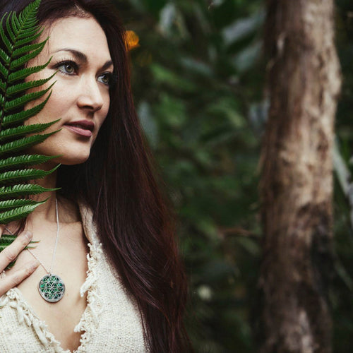 Handcut Flower of Life Pendant - Green