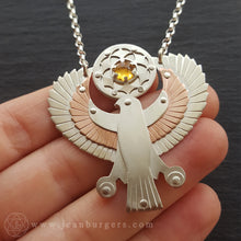 Handcut Egyptian Horus Pendant - holding citrine seed of life