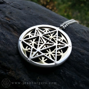 Star Tetrahedron Flower of Life Pendant - 14ct gold and silver