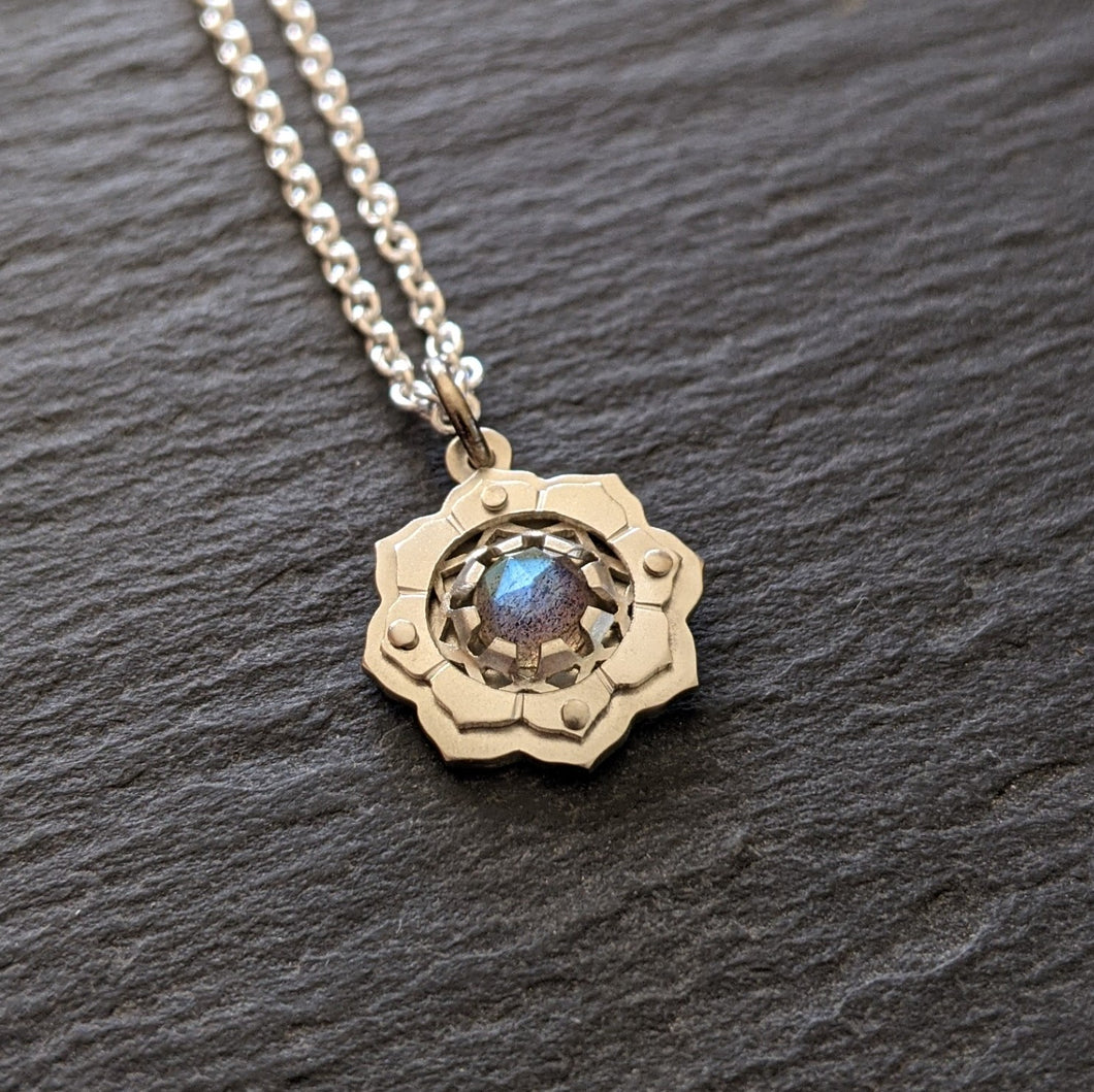 Handcut Silver Little Lotus Pendant - choose your own gemstone
