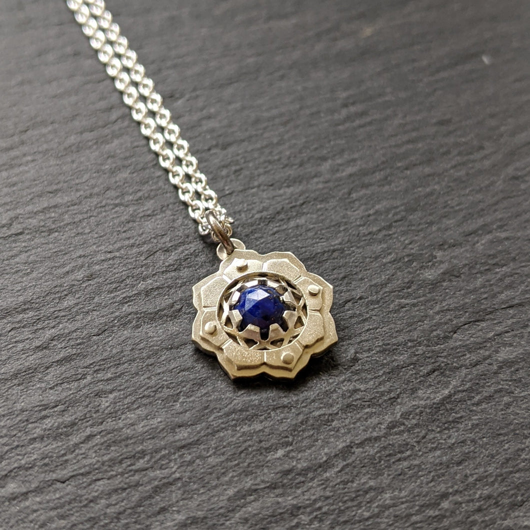 Handcut Silver Little Lotus Pendant - choose your own gemstone