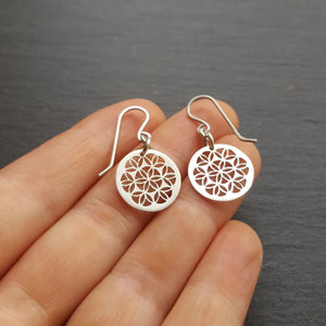 Handcut Tiny Flower of Life Earrings