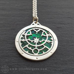 Planespheric Astrolabe Pendant - silver and green paua - 3