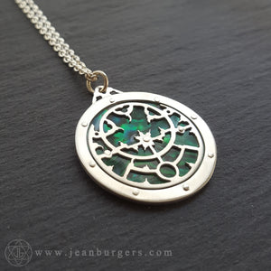 Planespheric Astrolabe Pendant - silver and green paua - 3