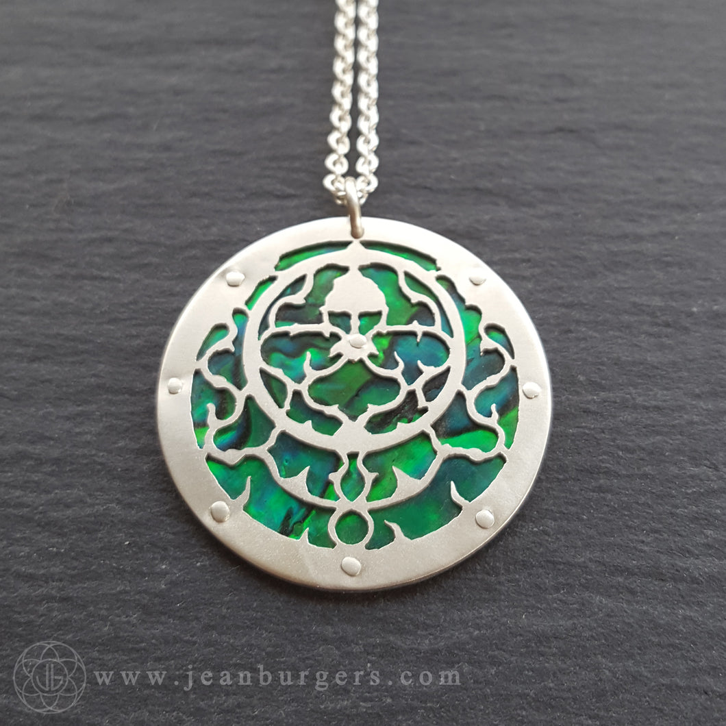 Planespheric Astrolabe Pendant - silver and green paua - 4