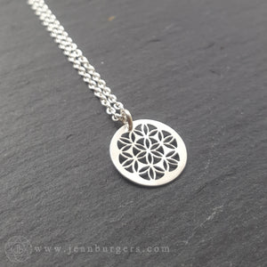 Handcut Tiny Flower of Life Pendant - sterling silver