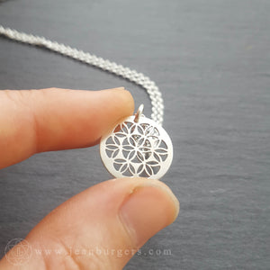 Handcut Tiny Flower of Life Pendant - sterling silver