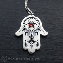 Handcut Hamsa Protection Pendant - Red Garnet