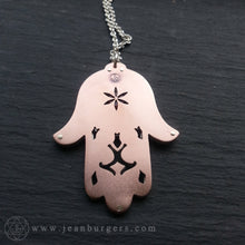 Handcut Hamsa Protection Pendant - Red Garnet