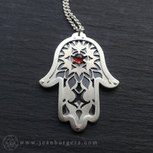 Handcut Hamsa Protection Pendant - Red Garnet